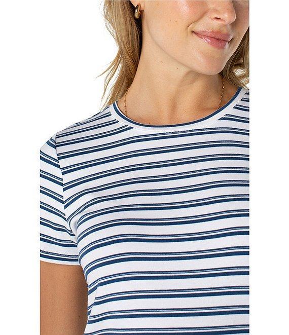 Liverpool Los Angeles Stripe Knit Crew Neck Short Sleeve Slim Fit Tee Shirt Product Image