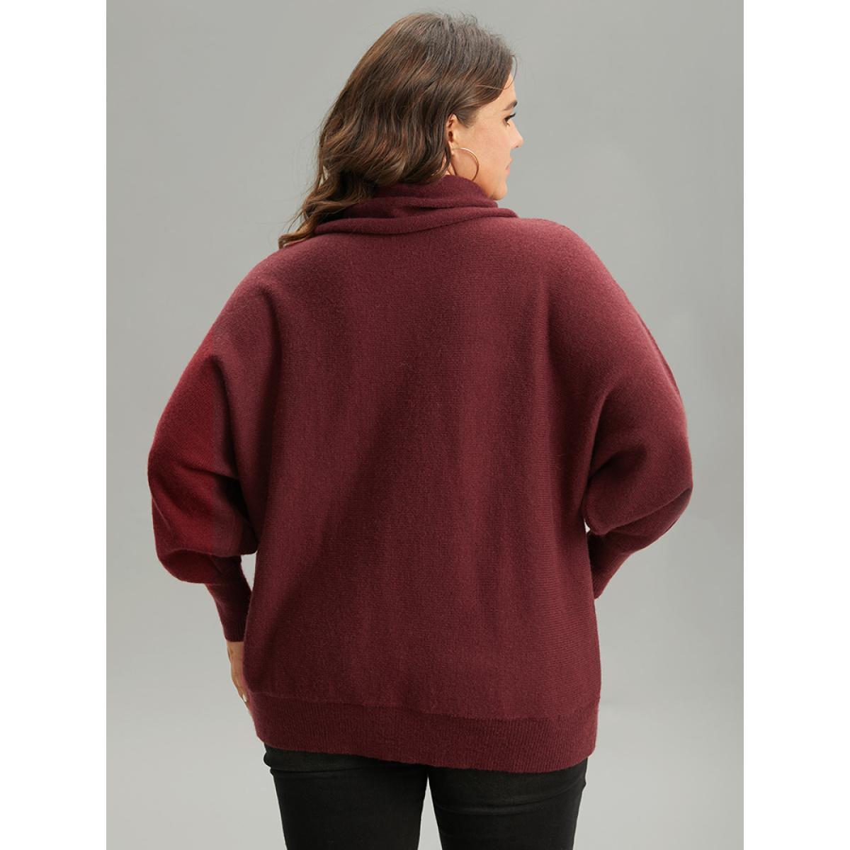 Plus Size Anti-Pilling Christmas Embroidered Turtle Neck Pullover Burgundy Women Casual Loose Long Sleeve Turtleneck Festival-Christmas Pullovers BloomChic 28/5X Product Image