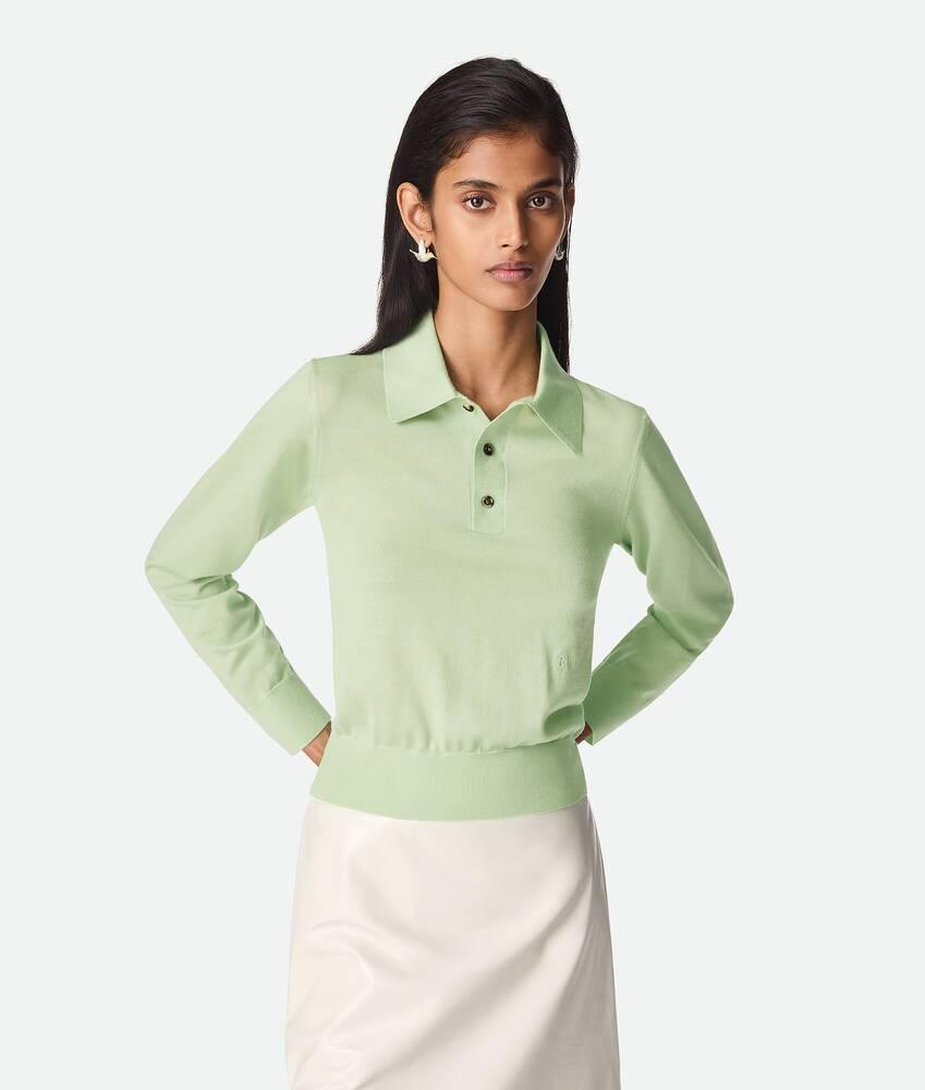 Women's Light Fine Cashmere Polo in Aquamarine Product Image