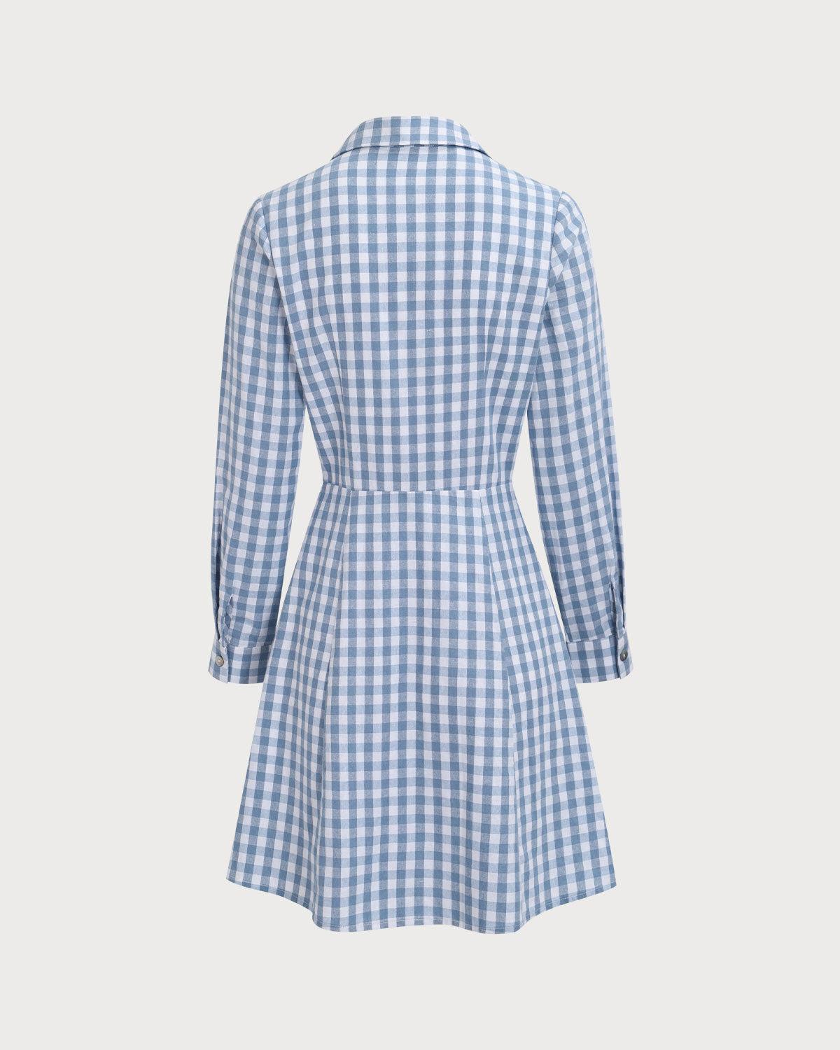 Women's Blue Plaid Long Sleeve Mini Dress Female Product Image