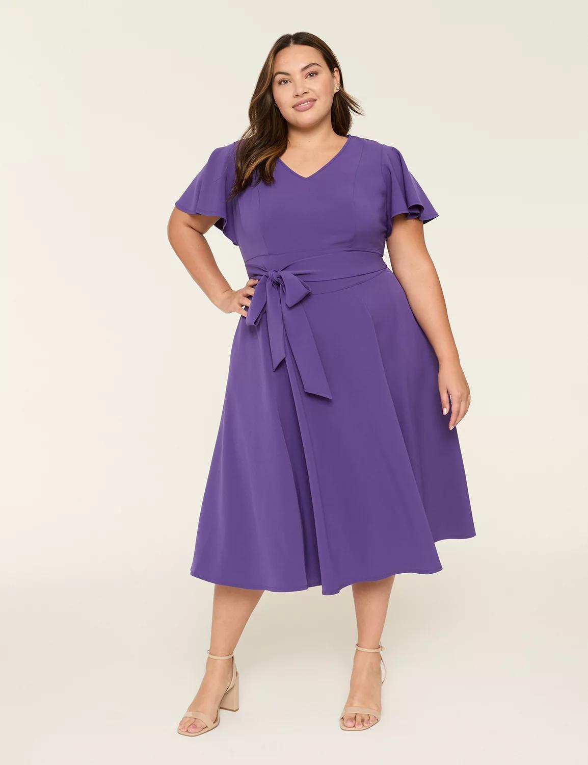 Lena V-Neck Level-Hem Midi Dress Product Image