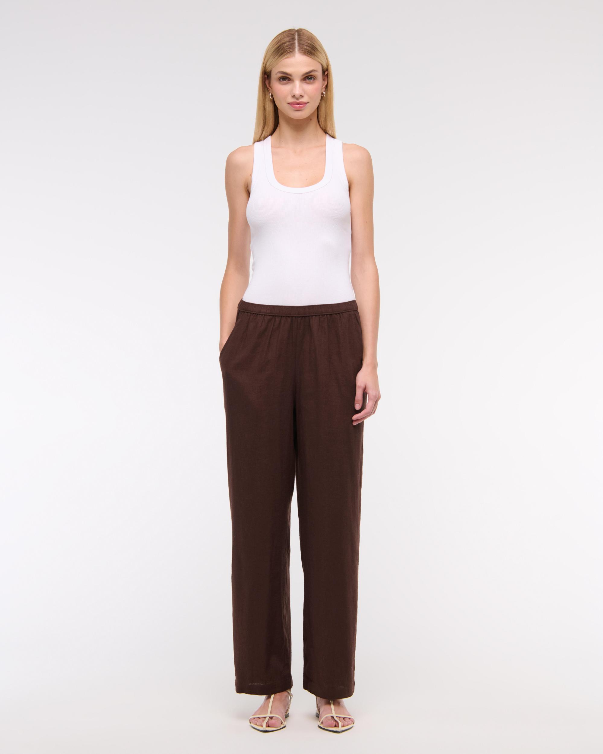 Straight Linen-Blend Pull-On Pant Product Image