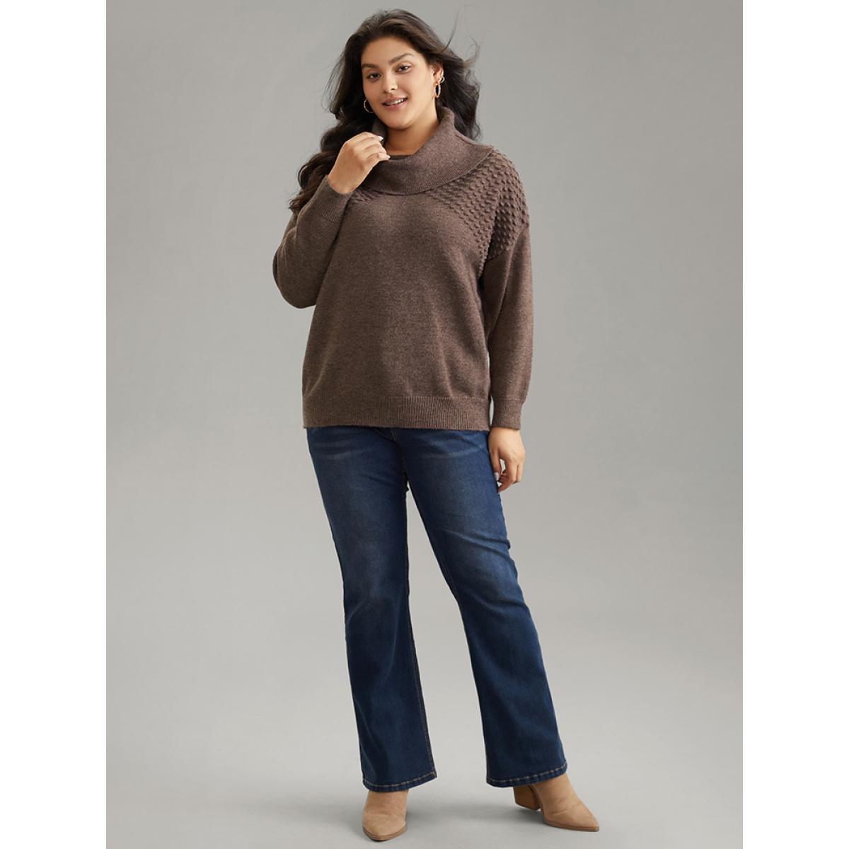 Plus Size Supersoft Essentials Solid Textured Turtleneck Pullover DarkBrown Women Casual Loose Long Sleeve Turtleneck Dailywear Pullovers BloomChic 30/6X Product Image