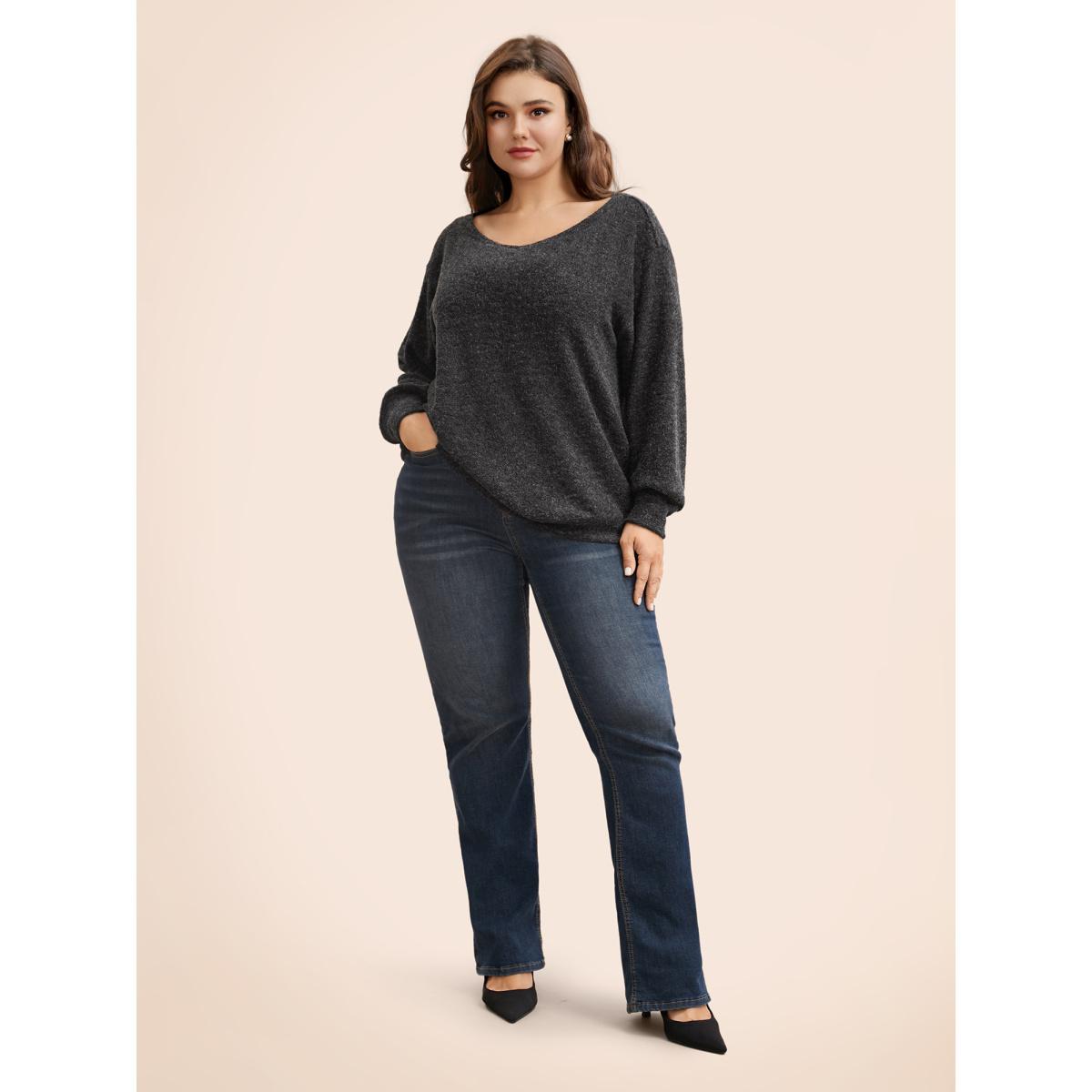 Plus Size Textured Off Shoulder Drop Shoulder Sleeve Sweatshirt Women DimGray Casual Non One-shoulder neck Everyday Sweatshirts BloomChic 30/6X Product Image