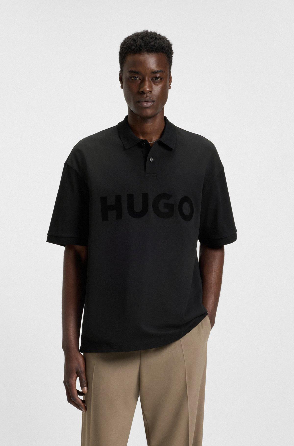 Oversize-fit cotton polo shirt with tonal logo print Product Image