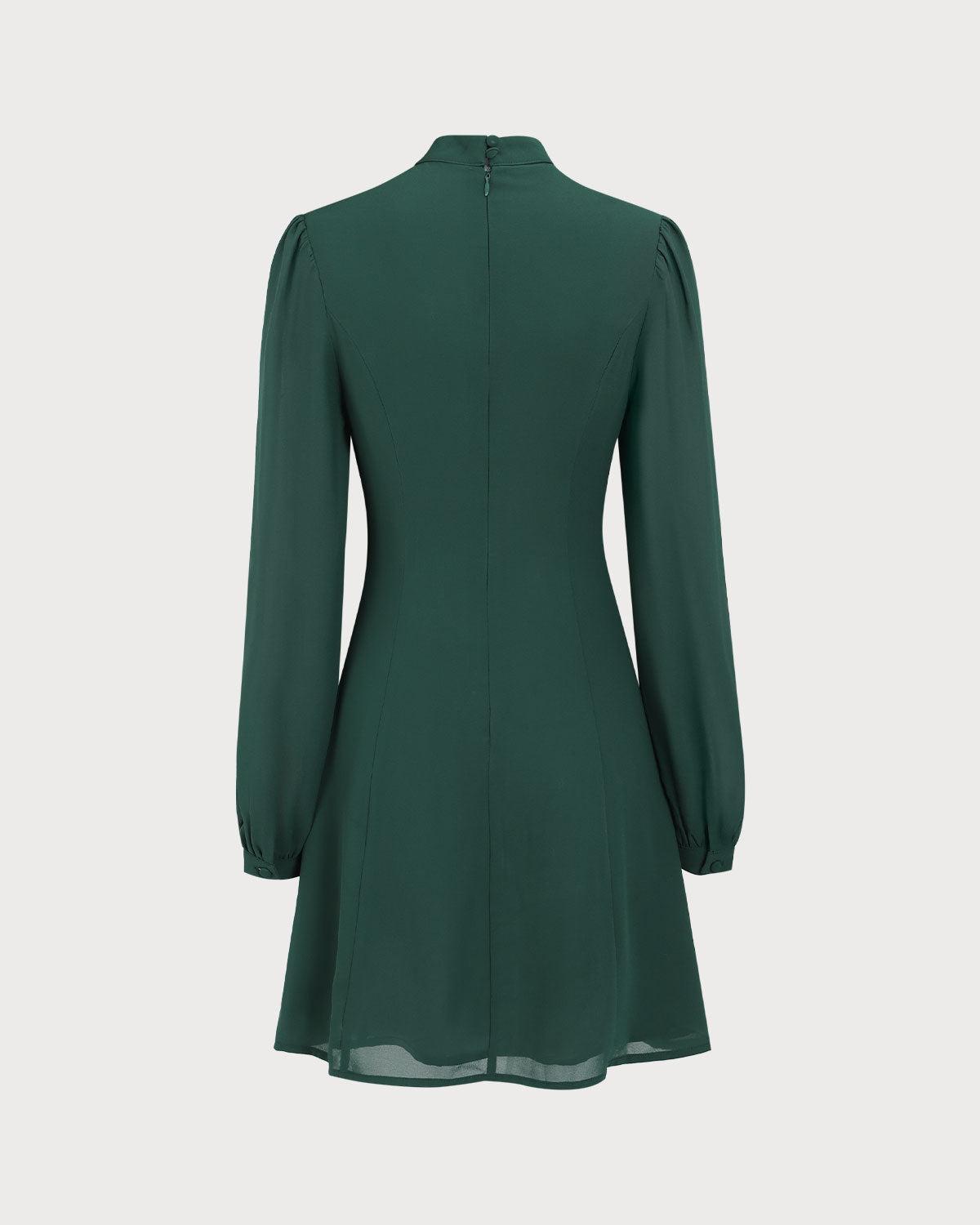 The Green Stand Collar Sheer Slit Mini Dress Product Image