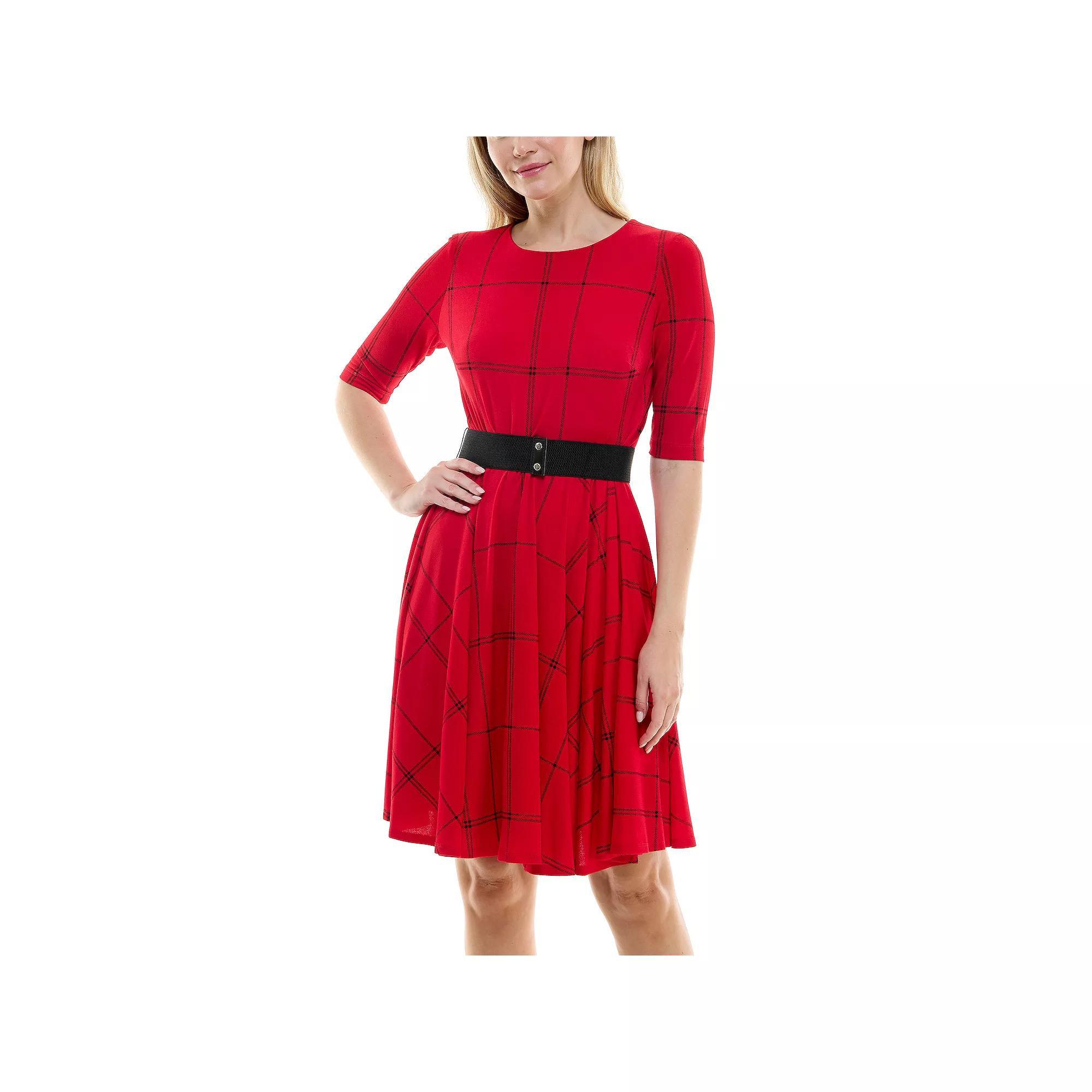 Women's Maison Tara Plaid Knit Fit & Flair Dress, Size: 16, Red Black Product Image