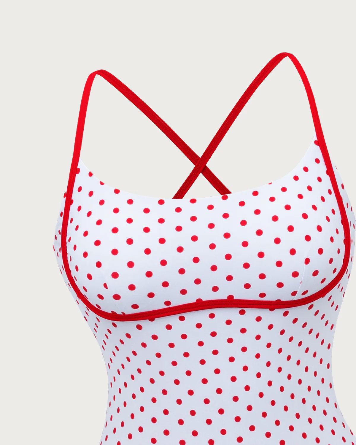 Red Contrast Polka Dot One-Piece Swimsuit Product Image