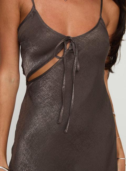 Linger Bias Cut Dress Brown Product Image