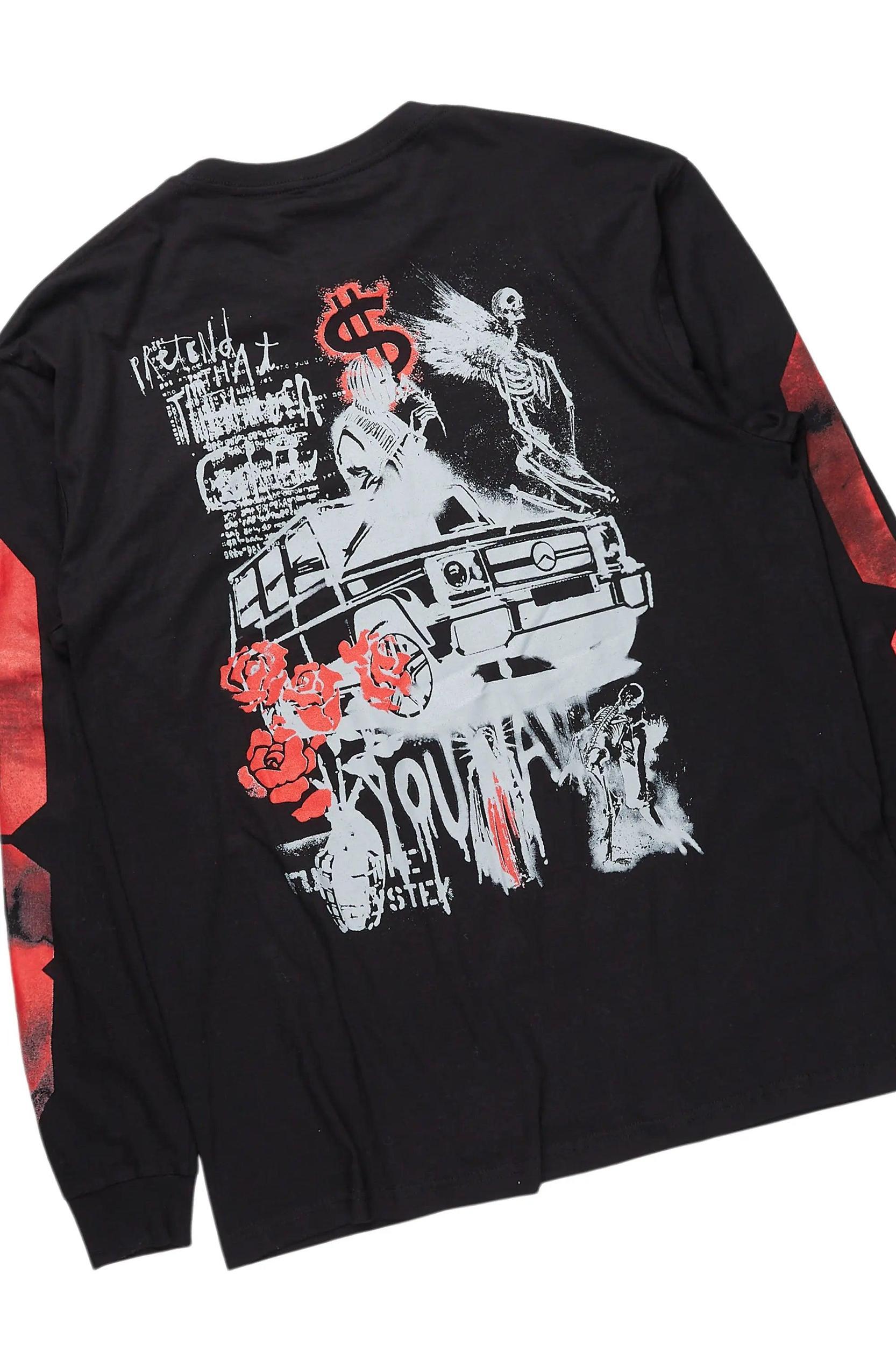 Grill Black/Red Long Sleeve T-Shirt/Baggy Pant Set Male Product Image