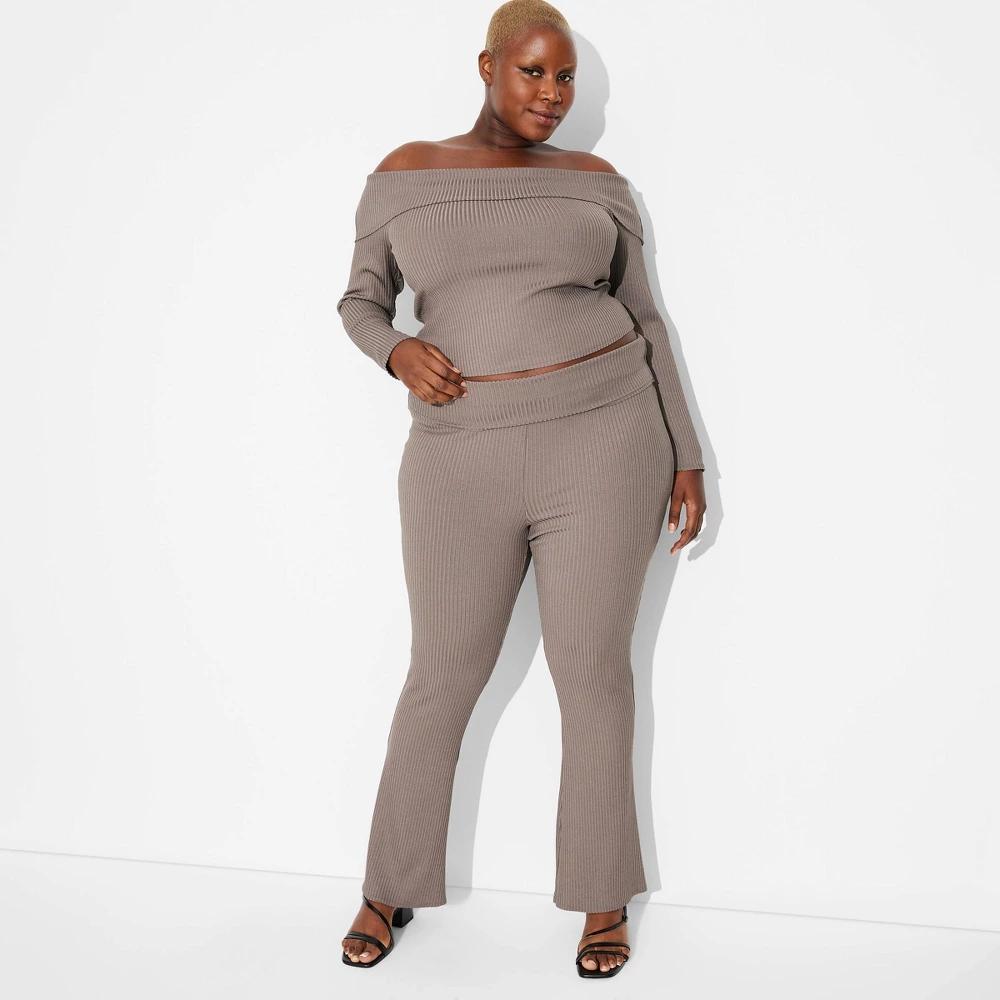 Womens Ribbed Foldover Waistband Flare Leggings - Wild Fable 4X Product Image