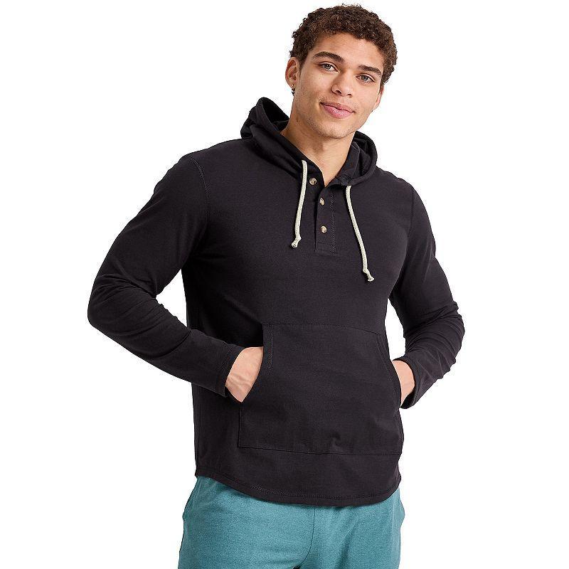 Men's Hanes® Originals Cotton Henley Hoodie, Size: Small, Red River Clay Product Image