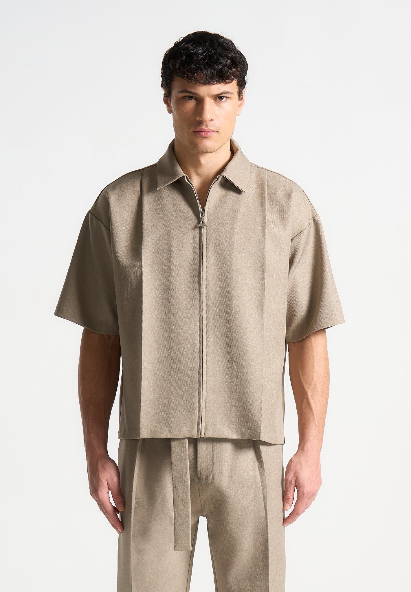 Boxy Shirt with Crease - Beige Male Product Image