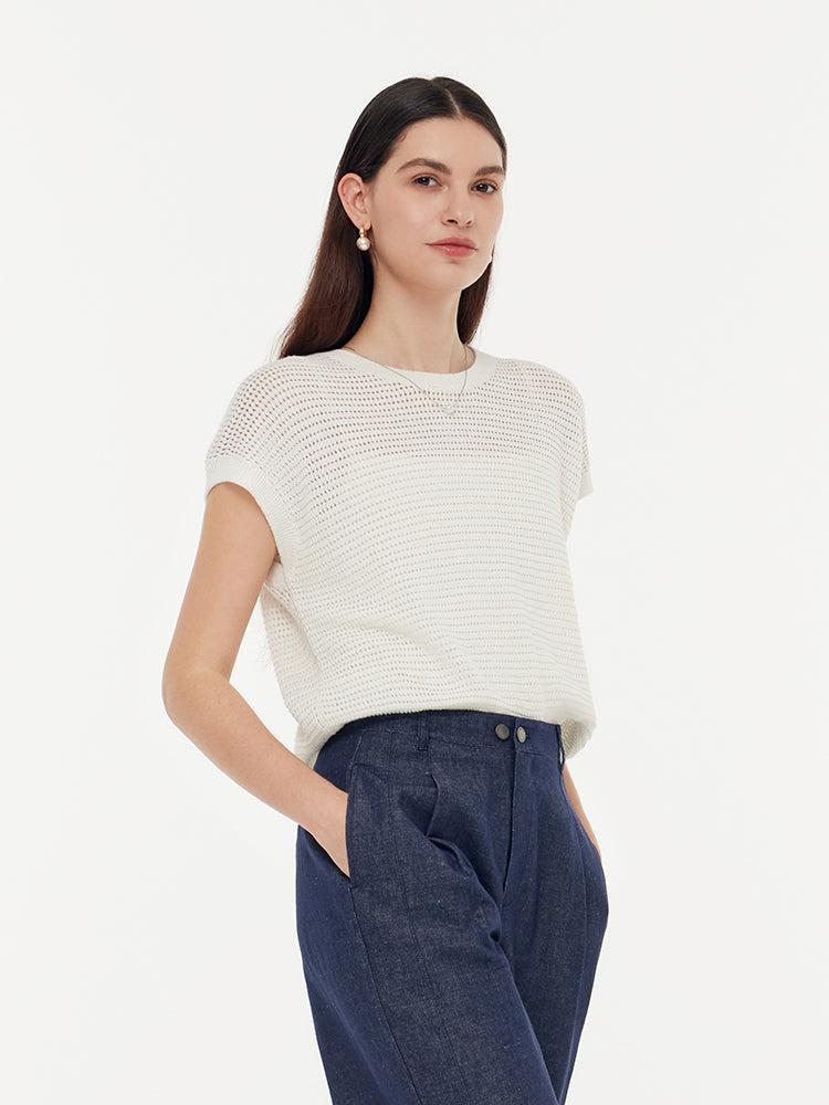 Linen Cotton Sequins Women Open-Knit Top Product Image