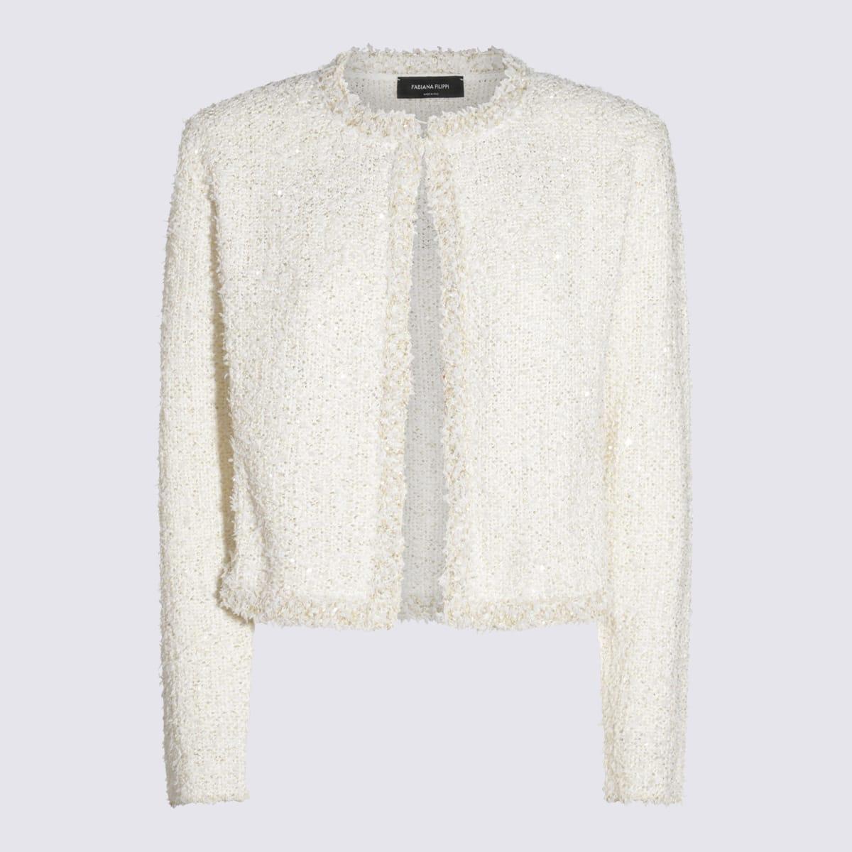 FABIANA FILIPPI Tweed Cropped Cardigan In Bianco/citrino Product Image