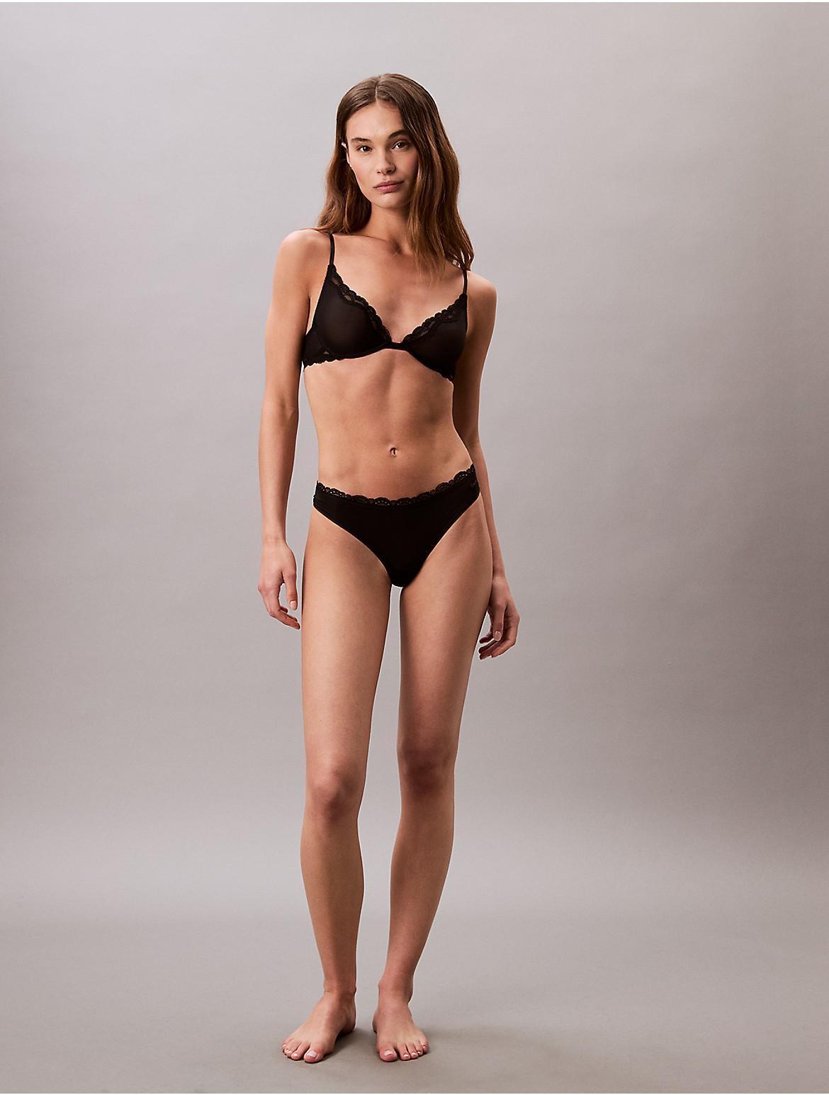 Calvin Klein Women's Microfiber Stretch with Lace Thong - Yellow - XL Product Image