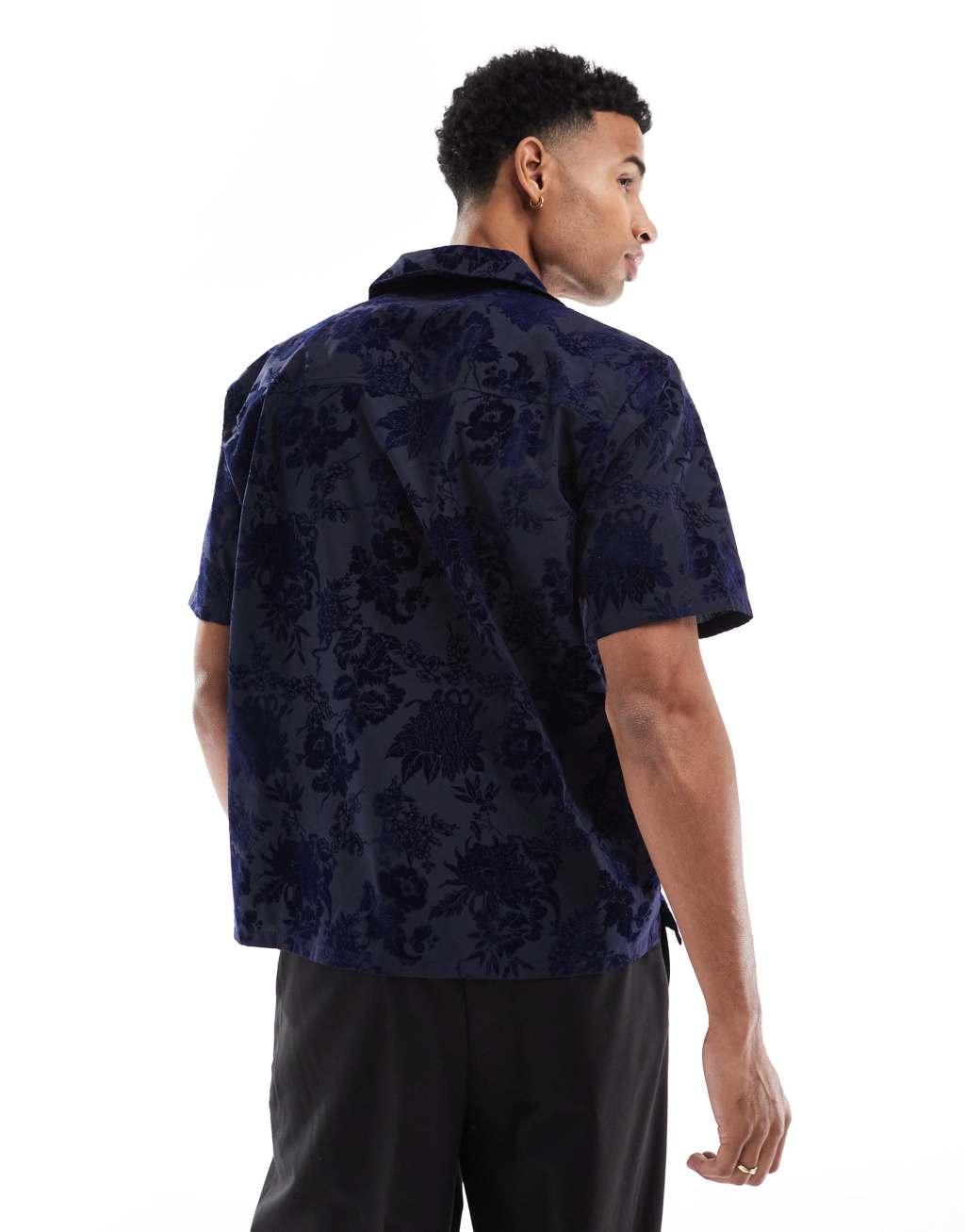 Twisted Tailor jacquard shirt in navy Product Image
