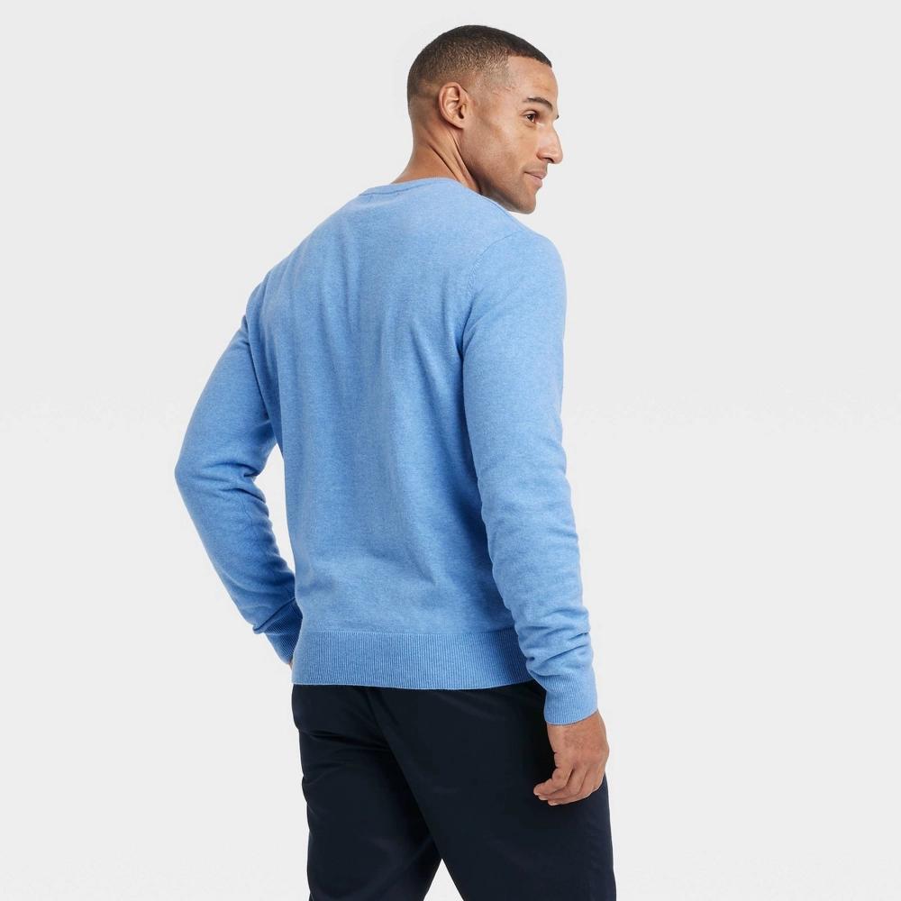 Mens Soft Knit Crew Neck Pullover Sweater - Goodfellow & Co Blue M: Lightweight Jersey, Ribbed Cuff Product Image