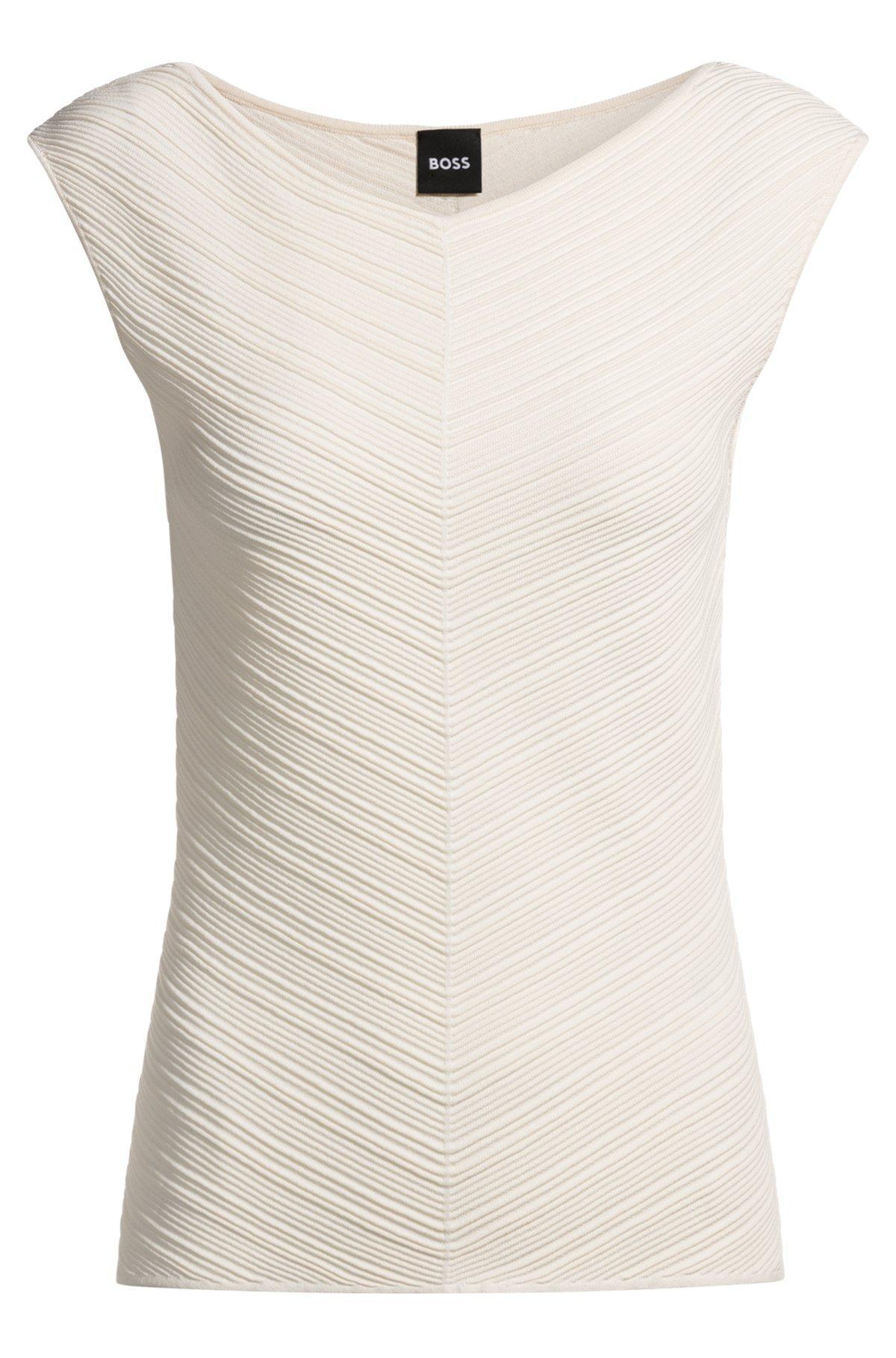 BOSS - V-neck top with knitted structure - White Product Image