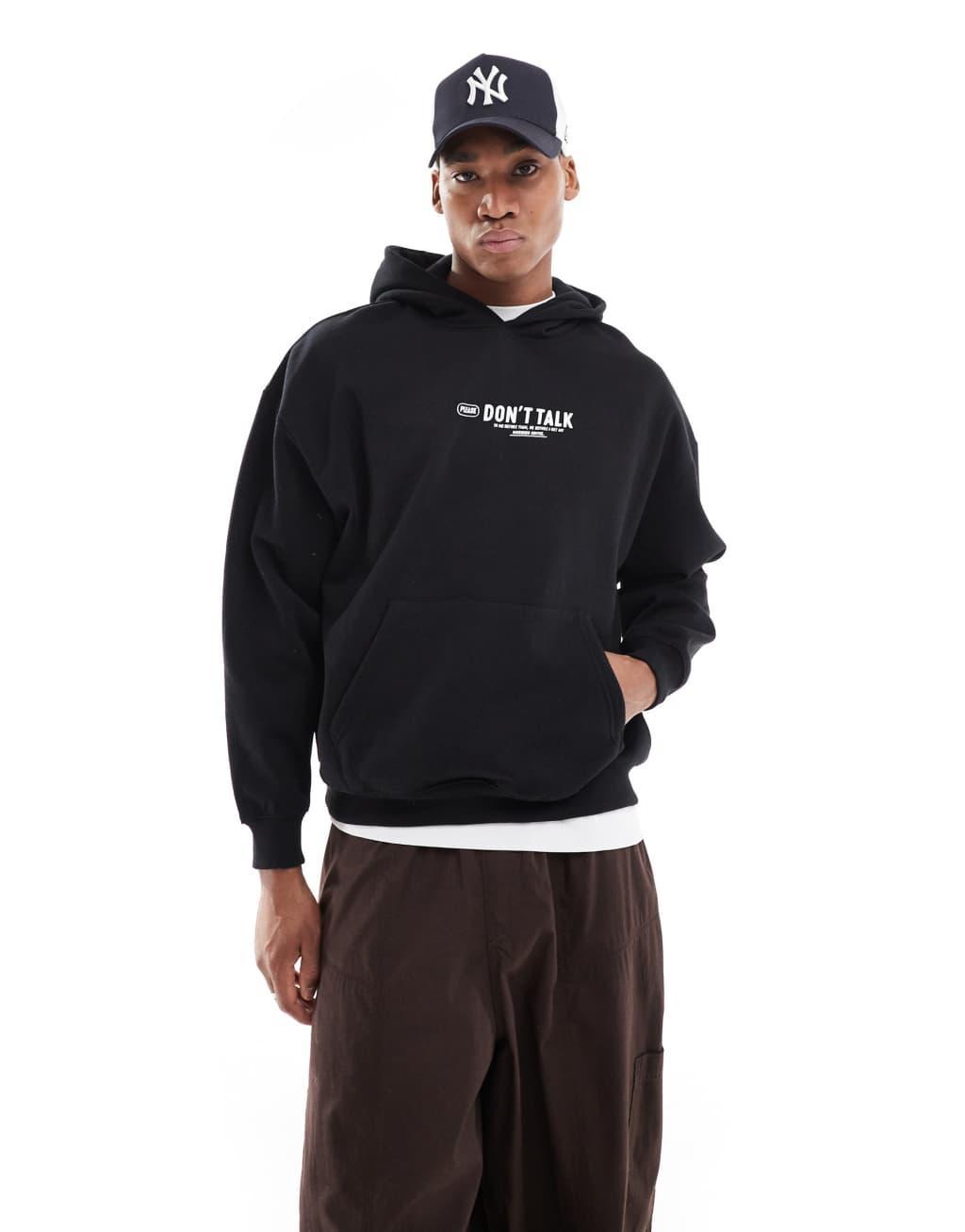 Pull&Bear STWD coffee hoodie in black Product Image