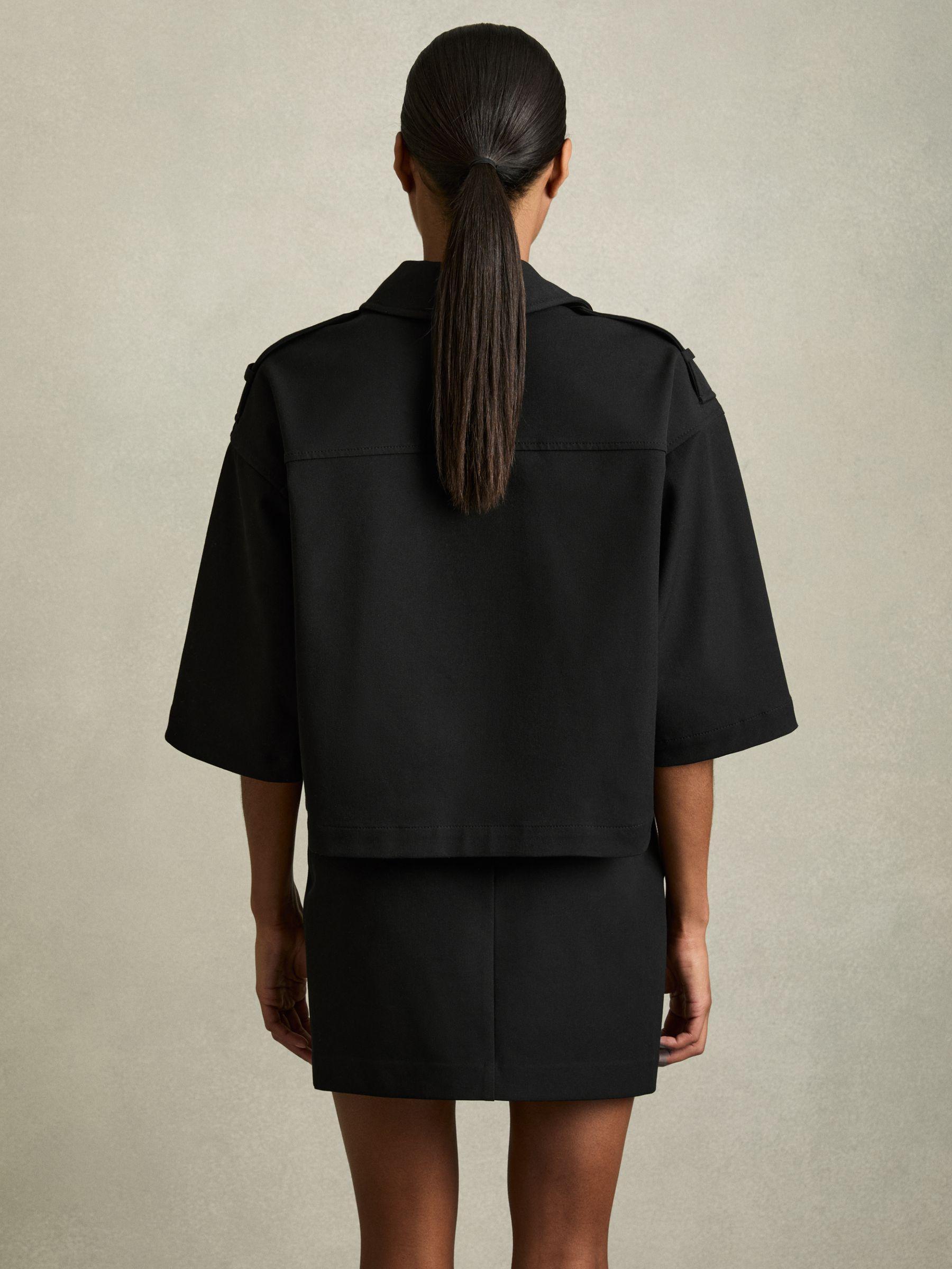Cropped Twill Shirt Jacket in Black Product Image