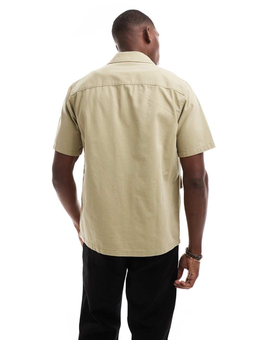 ONLY & SONS 4 pocket utility shirt in light brown Product Image