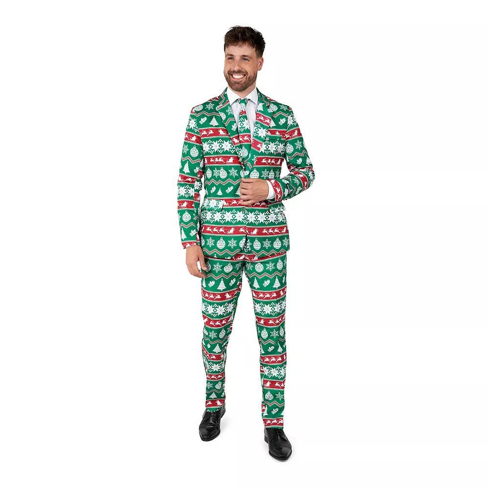 Mens Suitmeister Slim-Fit Nordic Christmas Green Blazer Product Image
