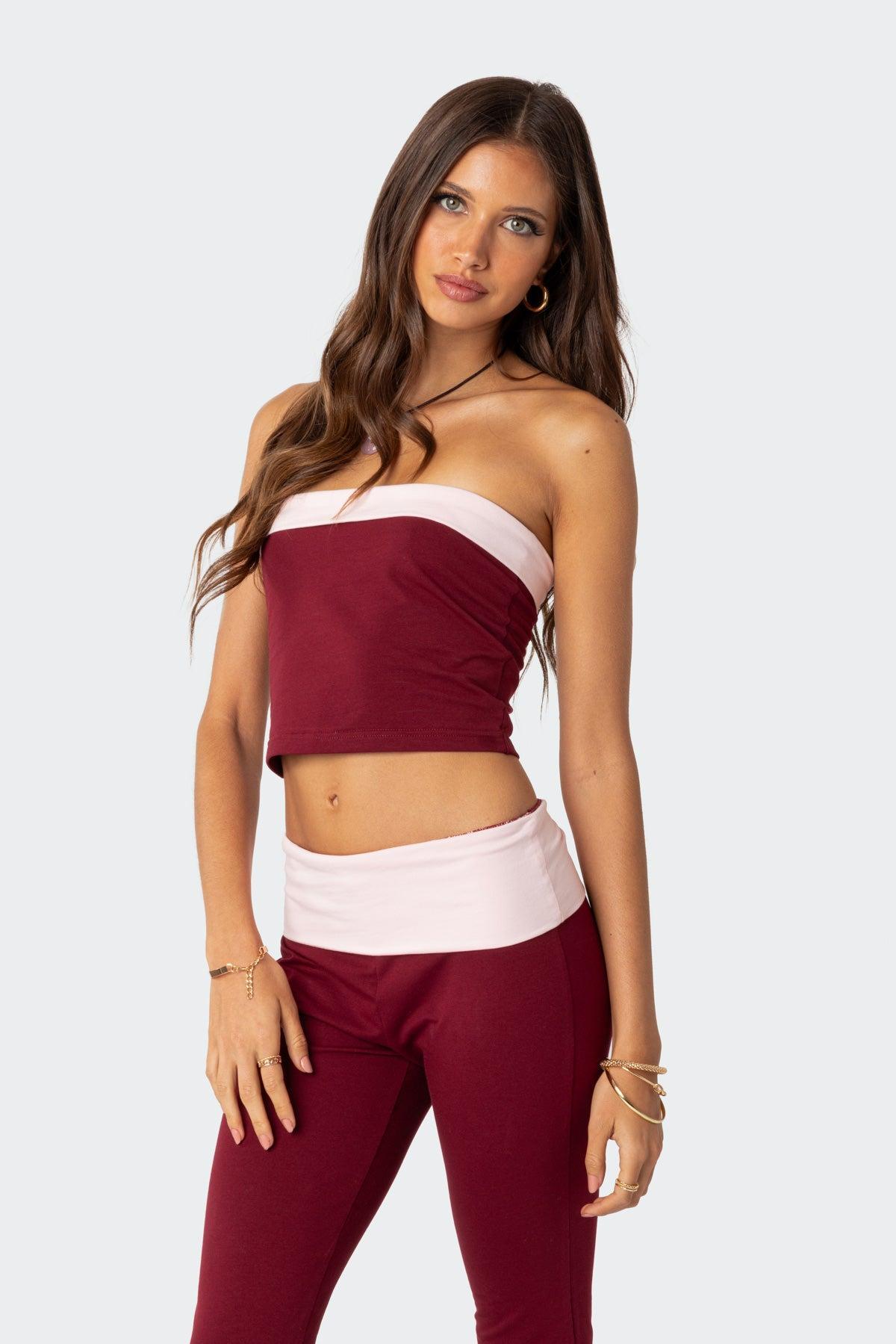 Contrast Fold Over Flared Leggings Product Image