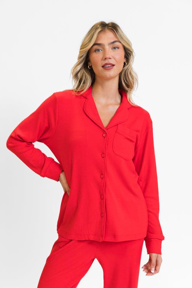 Drifting Off Red Ribbed Pajama Set FINAL SALE Product Image