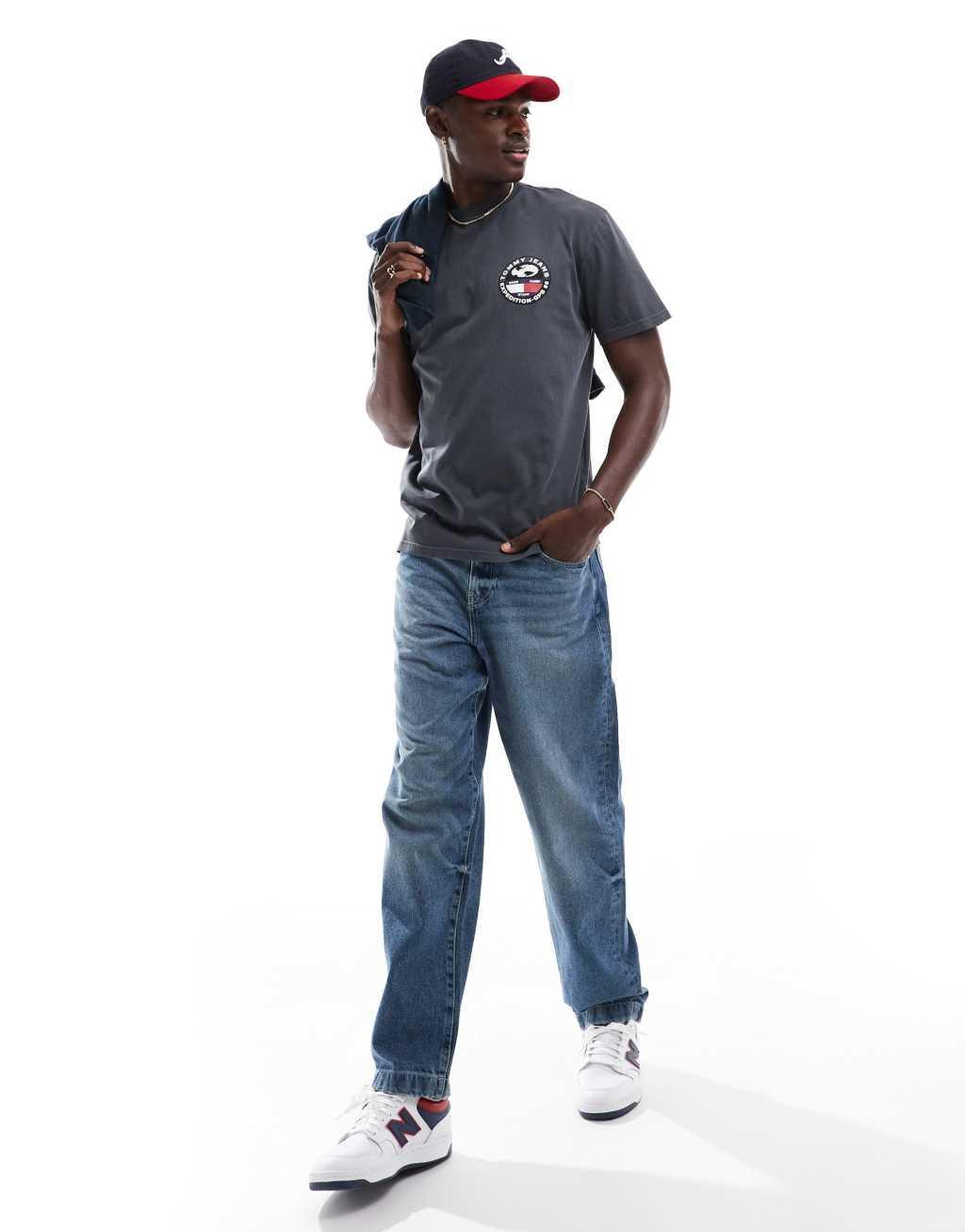 Tommy Jeans compass graphic t-shirt in charcoal gray Product Image