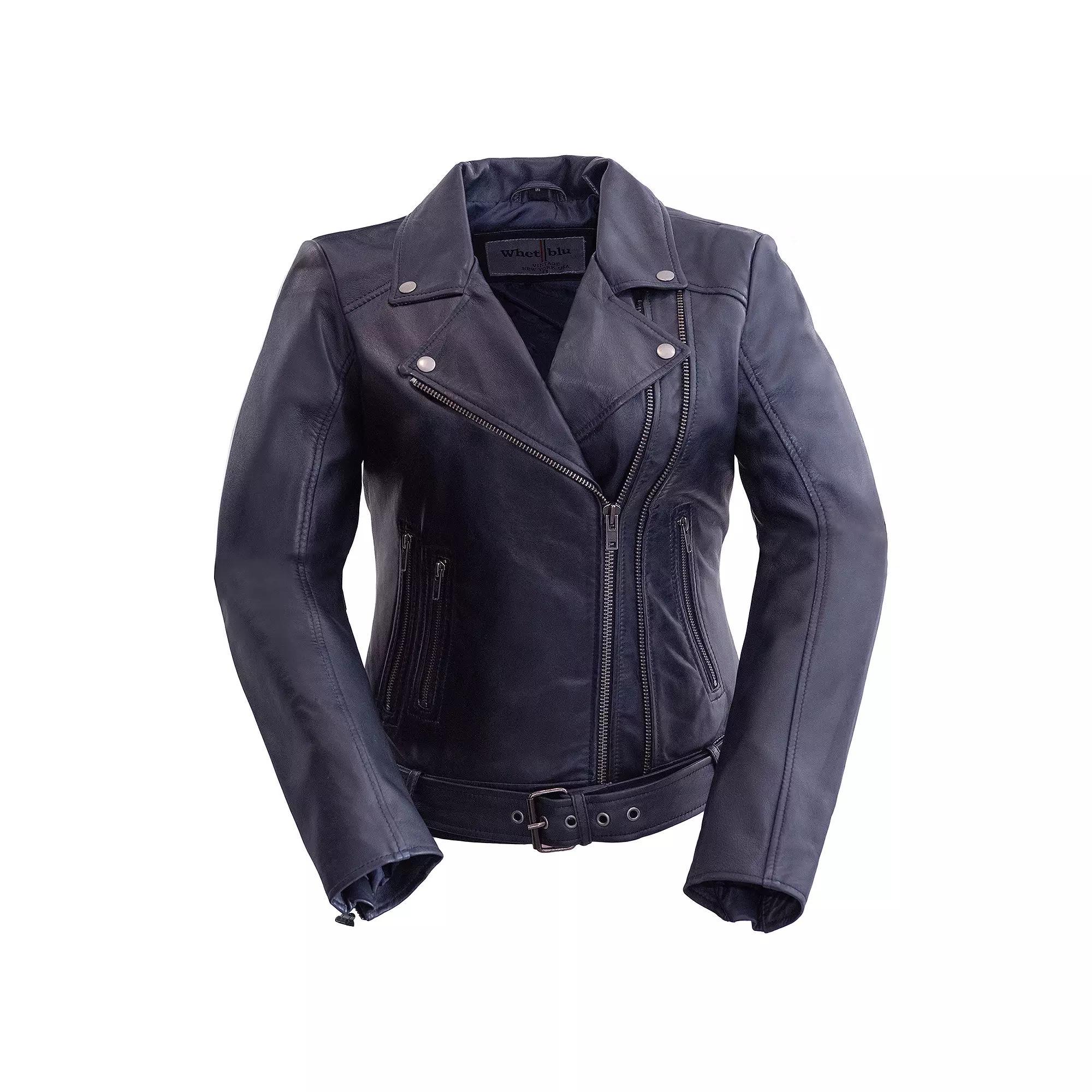 Women's Whet Blu Chloe Asymmetrical Leather Jacket, Size: XS, Purple Product Image