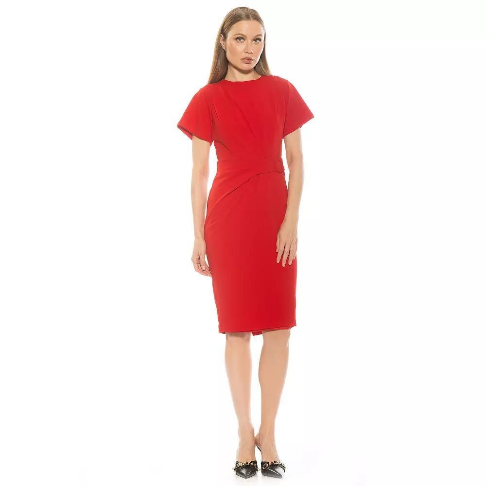 Women's ALEXIA ADMOR Clara Crewneck Draped Short Sleeve Dress, Size: XL, Black Product Image