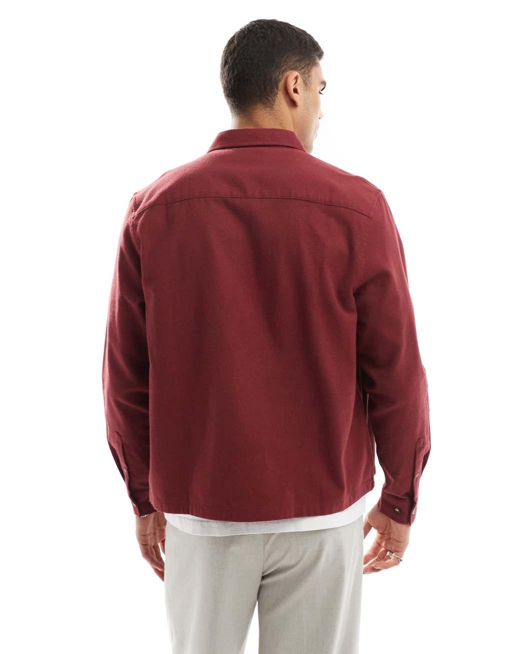 ASOS DESIGN boxy brushed oxford regular shirt in burgundy Product Image