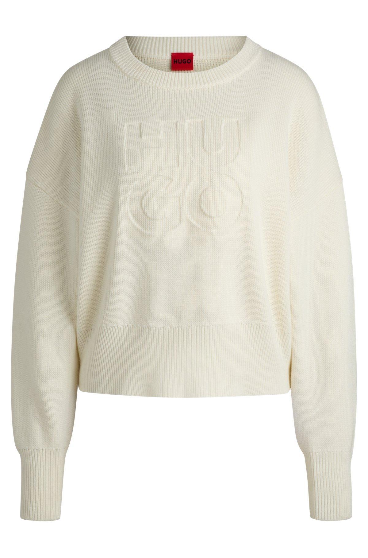 HUGO - Relaxed-fit sweater with embossed logo - White Product Image