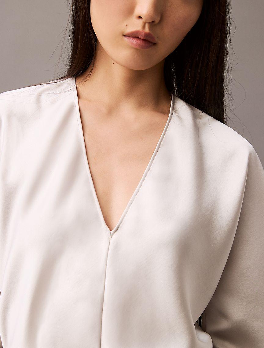 Calvin Klein Women's Satin V-Neck Blouse - Purple - XS Product Image