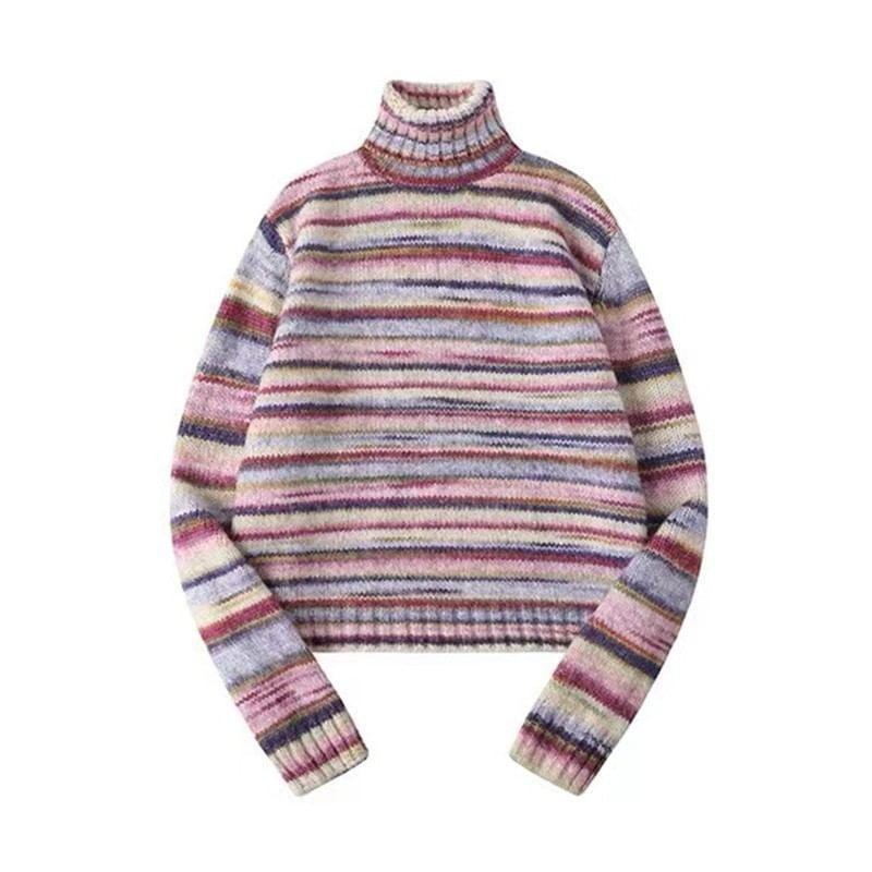 Long Sleeve Mock Neck Striped Loose-Fit Sweater Product Image