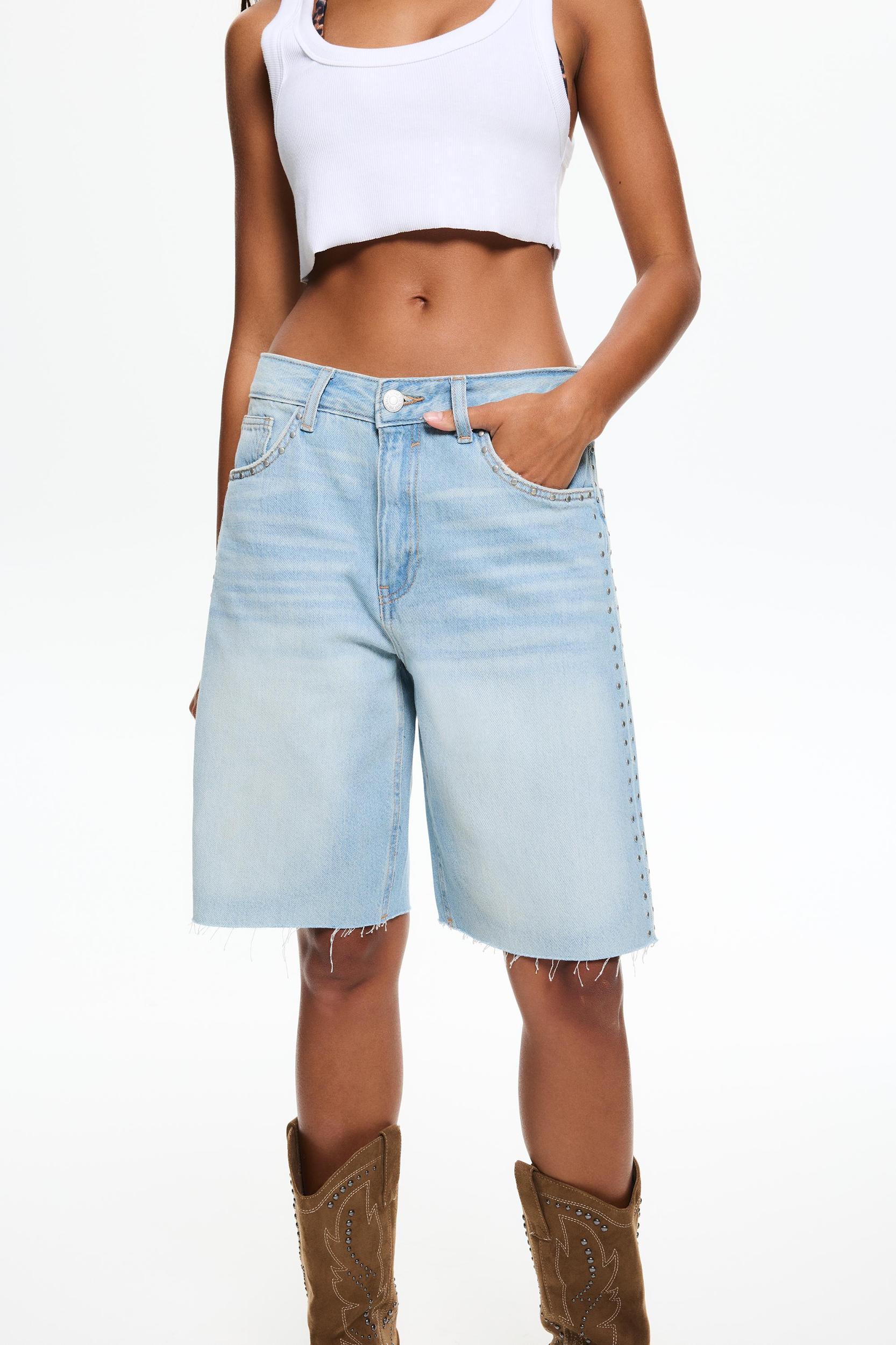 Low-rise baggy jorts with studs Product Image