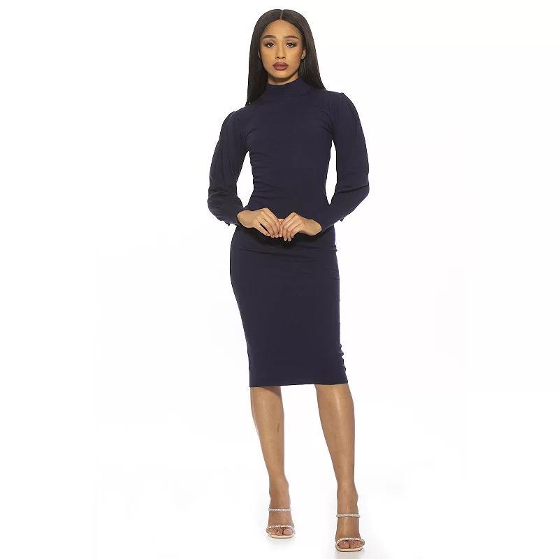 Women's ALEXIA ADMOR Puff Sleeve Knit Midi Dress, Size: XS, Black Product Image