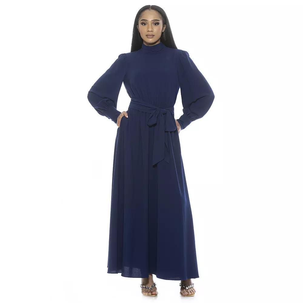 Women's ALEXIA ADMOR Isaliah Mockneck Blouson Sleeve Maxi Dress, Size: 12, Black Team Product Image