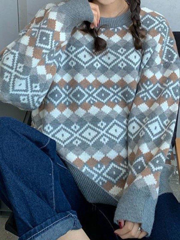 Vintage Geometric Jacquard Sweater Product Image