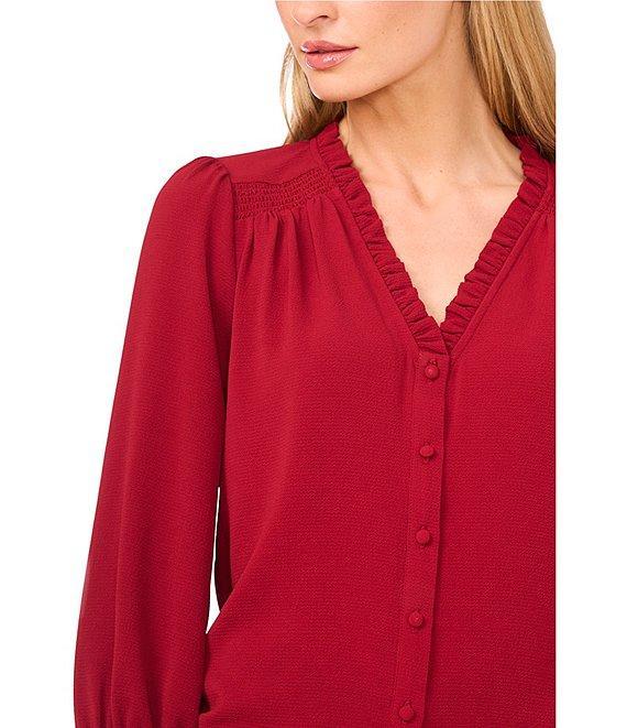 CeCe Woven V-Neck 3/4 Sleeve Ruffled Blouse Product Image