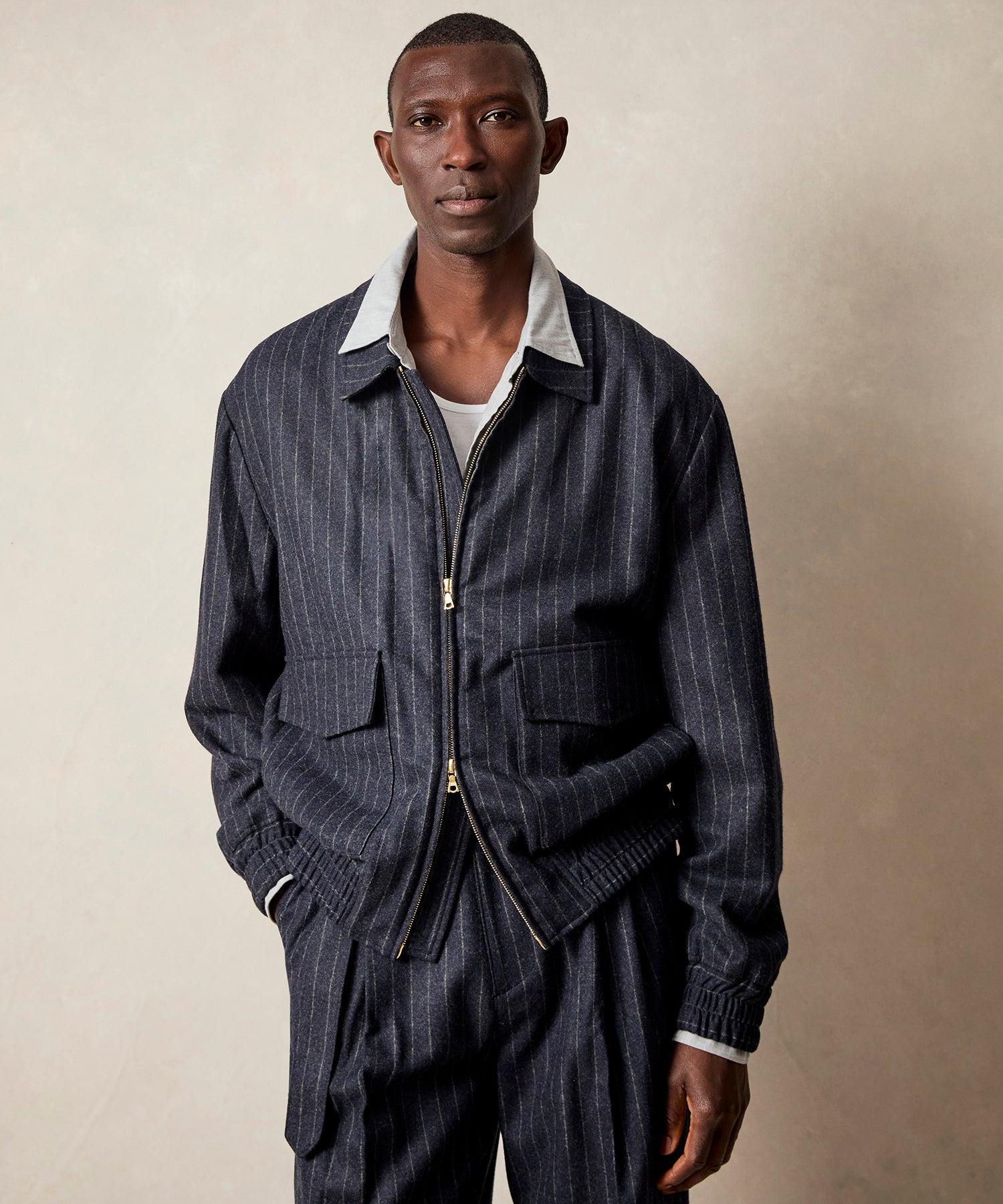 Italian Wool Grant Jacket in Navy Pinstripe Product Image