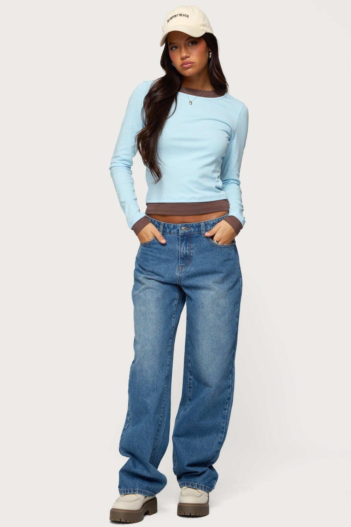 Contrast Layered Look Long Sleeve T Shirt Product Image