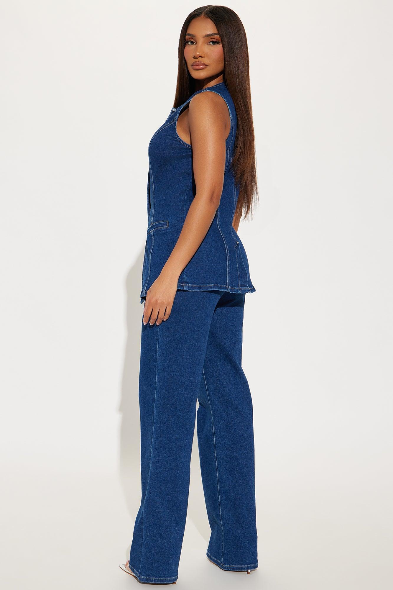 Caught In A Moment Denim Vest Pant Set - Dark Wash Product Image