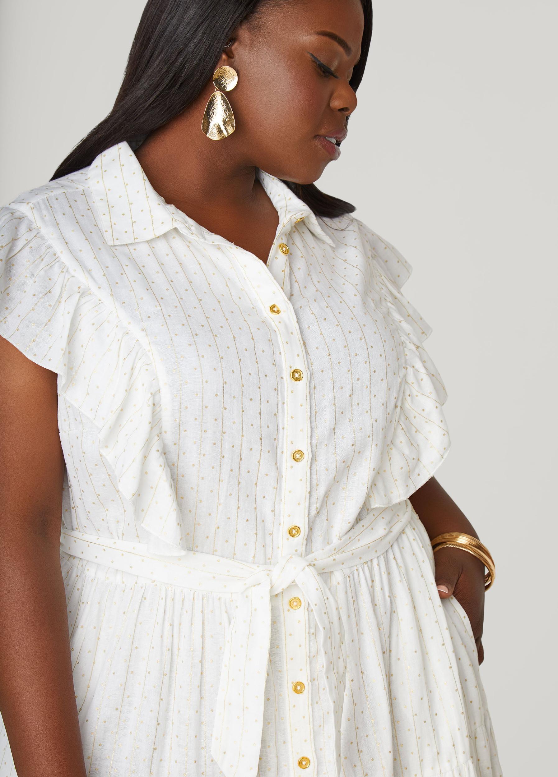 Metallic Print Cotton Midaxi Dress Product Image