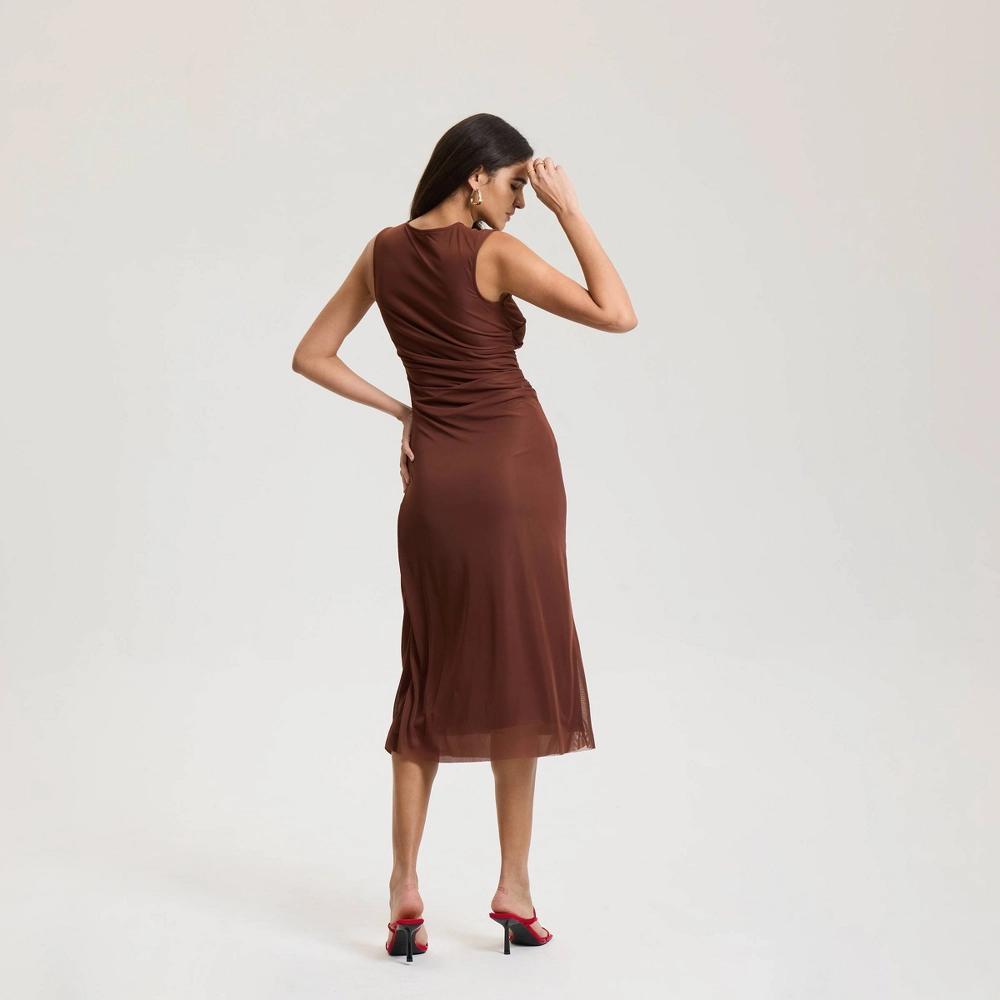 Women's Asymmetric Draped Midi Dress - A New Day™ Redwood Brown Product Image