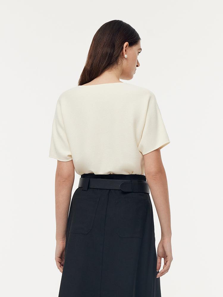 Tencel V-Neck Women Top With Detachable Beaded Chain Product Image