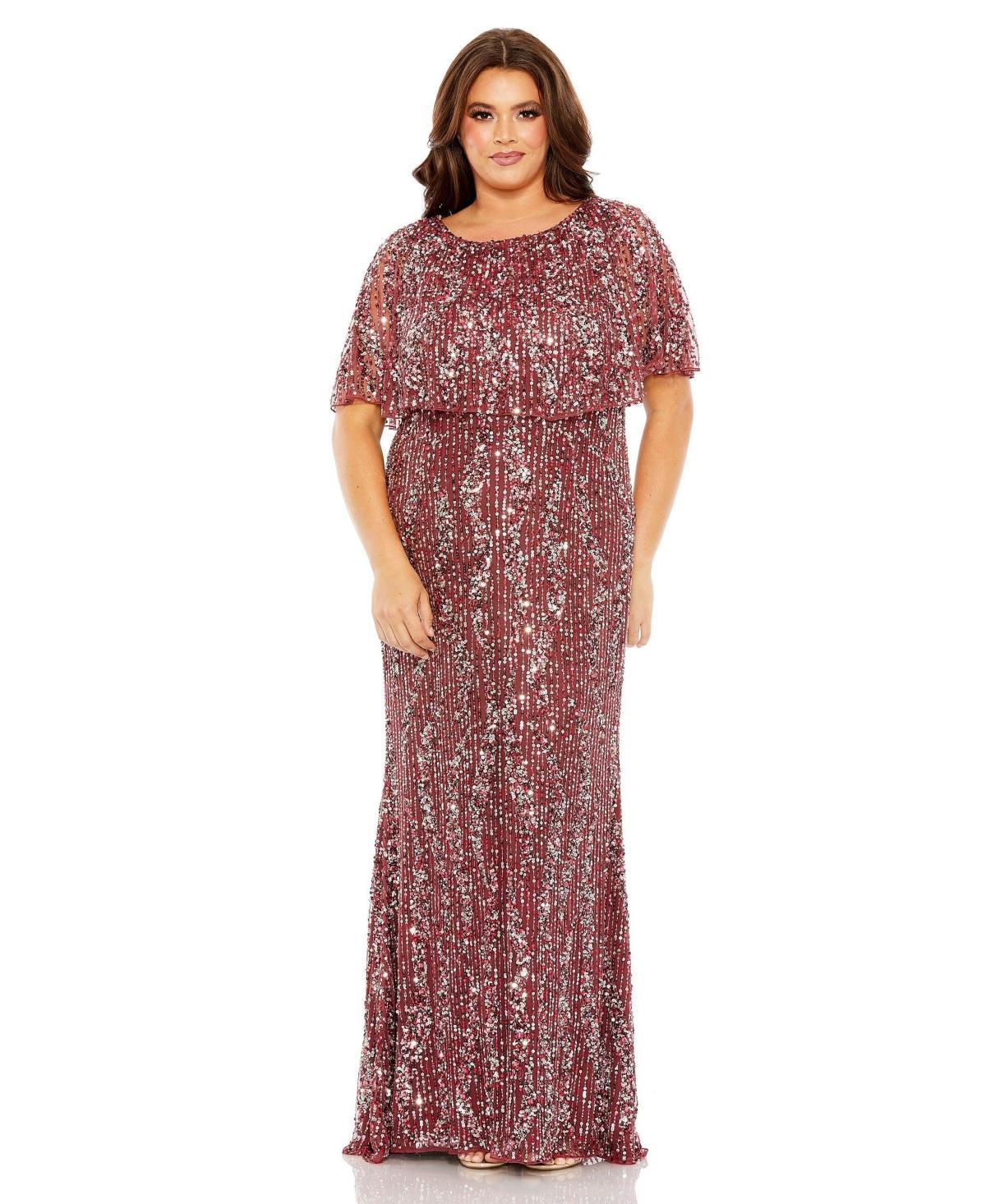 Womens Plus Embellished Cape-Sleeve Column Dress Product Image