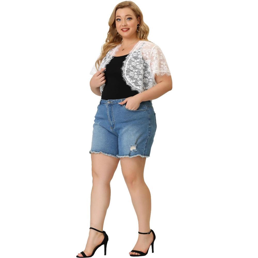 Agnes Orinda Women's Plus Size Sheer Lace Open Front Lightweight Elegant Shrugs Product Image