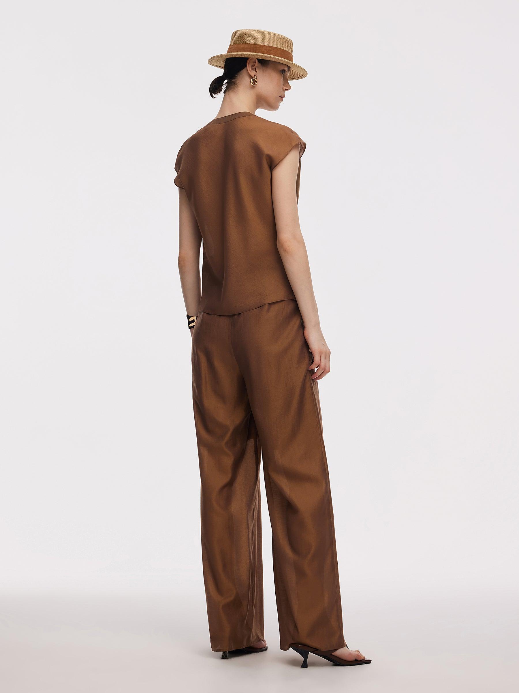 Acetate Modal Blend Twist Front Women Asymmetrical Top Product Image